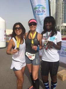 Medals In Hand @ The Abu Dubai Striders Marathon  2/9/2015 Met these two lovely ladies in Antarctica in Jan/Feb 2014! Sharon ran and volunteered at the marathon today and Tee ran and is also a participant in the Triple 7 Quest! — with Sharon De Sousa and Tee Morgan.