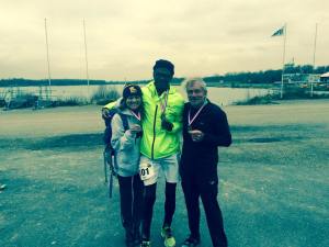 Hanging out with Sidy Diallo  and Paul Knight after the Torcy marathon. Sidy Diallo took first in the mens division today! 